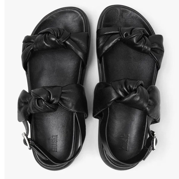 HUSH Naxos Leather Knotted Strapped Sandals Molded Footbed Sling Backs Blacks 🖤 - Picture 3 of 11